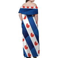 Netherlands Friesland Province Family Matching Off Shoulder Maxi Dress and Hawaiian Shirt Flag Style