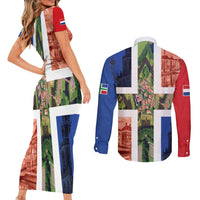 Netherlands Groningen Province Couples Matching Short Sleeve Bodycon Dress and Long Sleeve Button Shirt Flag Style