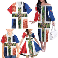 Netherlands Groningen Province Family Matching Off The Shoulder Long Sleeve Dress and Hawaiian Shirt Flag Style