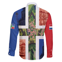 Netherlands Groningen Province Family Matching Off The Shoulder Long Sleeve Dress and Hawaiian Shirt Flag Style