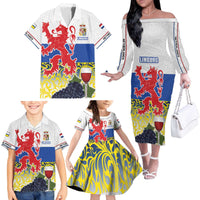 Netherlands Limburg Province Family Matching Off The Shoulder Long Sleeve Dress and Hawaiian Shirt Flag Style