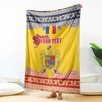 Personalized Vintage Romania Coat of Arms Blanket Golden Eagle with Romanian Peony