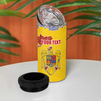 Personalized Vintage Romania Coat of Arms 4 in 1 Can Cooler Tumbler Golden Eagle with Romanian Peony