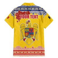 Personalized Vintage Romania Coat of Arms Family Matching Mermaid Dress and Hawaiian Shirt Golden Eagle with Romanian Peony