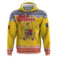 Personalized Vintage Romania Coat of Arms Hoodie Golden Eagle with Romanian Peony
