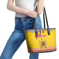 Personalized Vintage Romania Coat of Arms Leather Tote Bag Golden Eagle with Romanian Peony