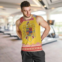 Personalized Vintage Romania Coat of Arms Men Tank Top Golden Eagle with Romanian Peony