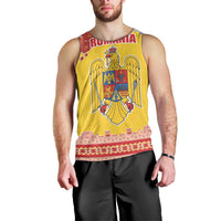Personalized Vintage Romania Coat of Arms Men Tank Top Golden Eagle with Romanian Peony