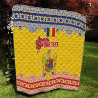 Personalized Vintage Romania Coat of Arms Quilt Golden Eagle with Romanian Peony
