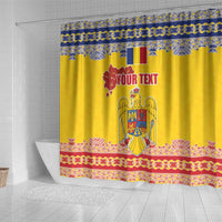 Personalized Vintage Romania Coat of Arms Shower Curtain Golden Eagle with Romanian Peony