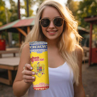 Personalized Vintage Romania Coat of Arms Skinny Tumbler Golden Eagle with Romanian Peony