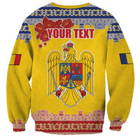 Personalized Vintage Romania Coat of Arms Sweatshirt Golden Eagle with Romanian Peony