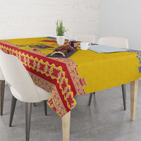 Personalized Vintage Romania Coat of Arms Tablecloth Golden Eagle with Romanian Peony