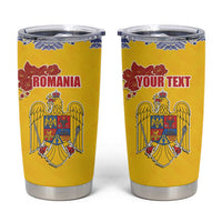Personalized Vintage Romania Coat of Arms Tumbler Cup Golden Eagle with Romanian Peony