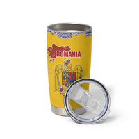 Personalized Vintage Romania Coat of Arms Tumbler Cup Golden Eagle with Romanian Peony