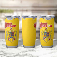 Personalized Vintage Romania Coat of Arms Tumbler Cup Golden Eagle with Romanian Peony