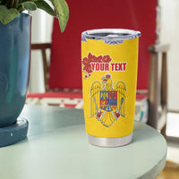 Personalized Vintage Romania Coat of Arms Tumbler Cup Golden Eagle with Romanian Peony