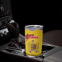 Personalized Vintage Romania Coat of Arms Tumbler Cup Golden Eagle with Romanian Peony