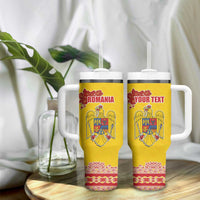 Personalized Vintage Romania Coat of Arms Tumbler With Handle Golden Eagle with Romanian Peony