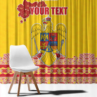 Personalized Vintage Romania Coat of Arms Window Curtain Golden Eagle with Romanian Peony