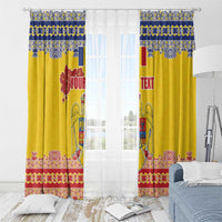 Personalized Vintage Romania Coat of Arms Window Curtain Golden Eagle with Romanian Peony