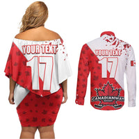 Custom Canada Ice Hockey Champions Forever Couples Matching Off Shoulder Short Dress and Long Sleeve Button Shirt Sporty Style
