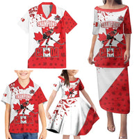Custom Canada Ice Hockey Champions Forever Family Matching Puletasi and Hawaiian Shirt Sporty Style