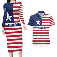 Liberia Flag Style Couples Matching Long Sleeve Bodycon Dress and Hawaiian Shirt The Love of Liberty Brought Us Here