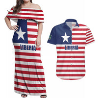 Liberia Flag Style Couples Matching Off Shoulder Maxi Dress and Hawaiian Shirt The Love of Liberty Brought Us Here