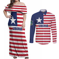 Liberia Flag Style Couples Matching Off Shoulder Maxi Dress and Long Sleeve Button Shirt The Love of Liberty Brought Us Here