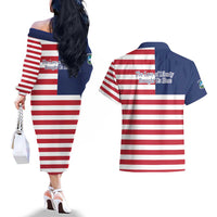 Liberia Flag Style Couples Matching Off The Shoulder Long Sleeve Dress and Hawaiian Shirt The Love of Liberty Brought Us Here