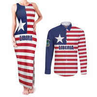 Liberia Flag Style Couples Matching Tank Maxi Dress and Long Sleeve Button Shirt The Love of Liberty Brought Us Here