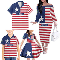 Liberia Flag Style Family Matching Off The Shoulder Long Sleeve Dress and Hawaiian Shirt The Love of Liberty Brought Us Here