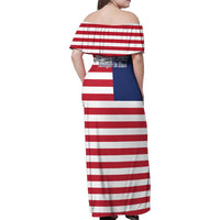 Liberia Flag Style Family Matching Off Shoulder Maxi Dress and Hawaiian Shirt The Love of Liberty Brought Us Here