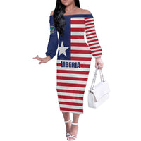 Liberia Flag Style Off The Shoulder Long Sleeve Dress The Love of Liberty Brought Us Here