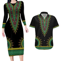 Liberia Coat of Arms Couples Matching Long Sleeve Bodycon Dress and Hawaiian Shirt African Dashiki Style