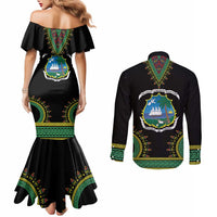 Liberia Coat of Arms Couples Matching Mermaid Dress and Long Sleeve Button Shirt African Dashiki Style