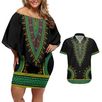 Liberia Coat of Arms Couples Matching Off Shoulder Short Dress and Hawaiian Shirt African Dashiki Style