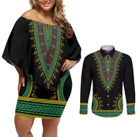 Liberia Coat of Arms Couples Matching Off Shoulder Short Dress and Long Sleeve Button Shirt African Dashiki Style