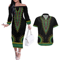Liberia Coat of Arms Couples Matching Off The Shoulder Long Sleeve Dress and Hawaiian Shirt African Dashiki Style