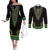 Liberia Coat of Arms Couples Matching Off The Shoulder Long Sleeve Dress and Long Sleeve Button Shirt African Dashiki Style