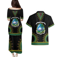 Liberia Coat of Arms Couples Matching Puletasi and Hawaiian Shirt African Dashiki Style