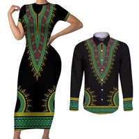 Liberia Coat of Arms Couples Matching Short Sleeve Bodycon Dress and Long Sleeve Button Shirt African Dashiki Style