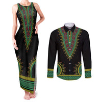 Liberia Coat of Arms Couples Matching Tank Maxi Dress and Long Sleeve Button Shirt African Dashiki Style