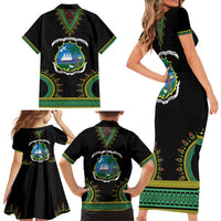 Liberia Coat of Arms Family Matching Short Sleeve Bodycon Dress and Hawaiian Shirt African Dashiki Style