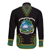 Liberia Coat of Arms Long Sleeve Button Shirt African Dashiki Style