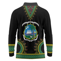 Liberia Coat of Arms Long Sleeve Polo Shirt African Dashiki Style