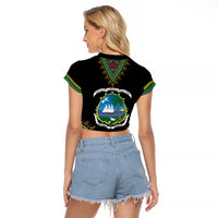 Liberia Coat of Arms Raglan Cropped T Shirt African Dashiki Style