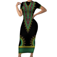 Liberia Coat of Arms Short Sleeve Bodycon Dress African Dashiki Style