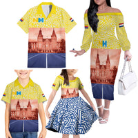 Netherlands North Holland Province Family Matching Off The Shoulder Long Sleeve Dress and Hawaiian Shirt Flag Style